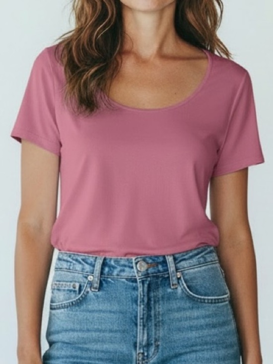 Olive & Oak Tops - OLIVE + OAK Peached Jersey Scoop Neck Fitted Tee Pink Size Large